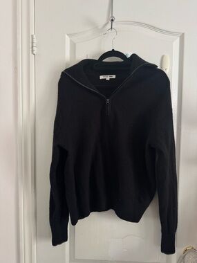 Comptoir Des Cotonniers Black Half Zip-Up Rib Knit Sweater